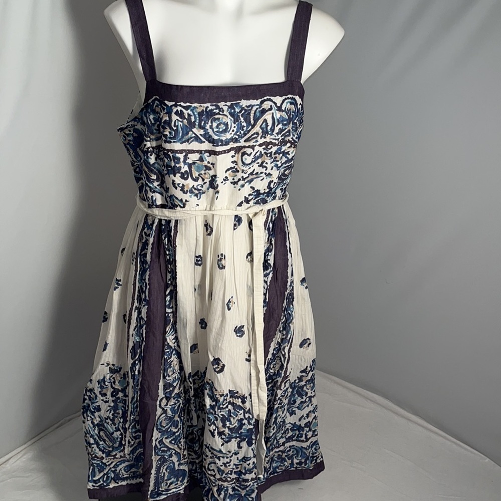 Maeve blue and white floral pleated cotton fit and flare style dress